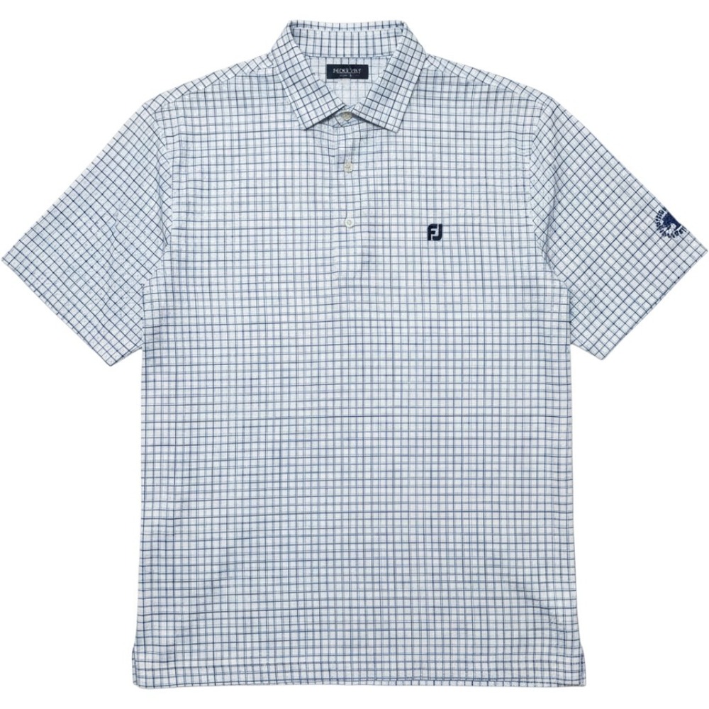 FootJoy Mens XL Blue White Windowpane Plaid Golf Polo Shirt Vandermere CC Logo